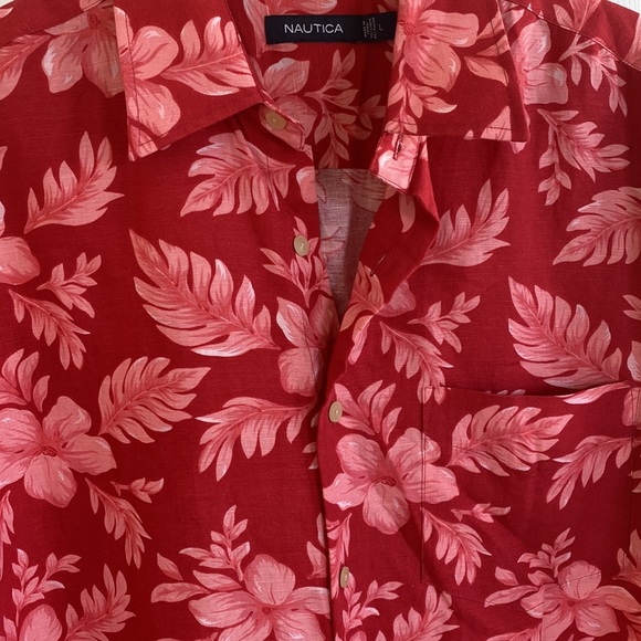 Tropical Linen Hawaiian Shirt Island Hibiscus Luau Print Pattern Nautica Large - Picture 4 of 16